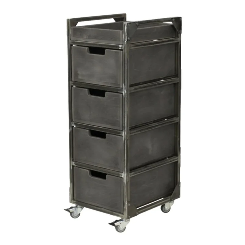 NeoBeauty Brixton Barber Cart: 4 Drawers, Swivel Wheels, Gray - Carritos barbería - NeoBeauty