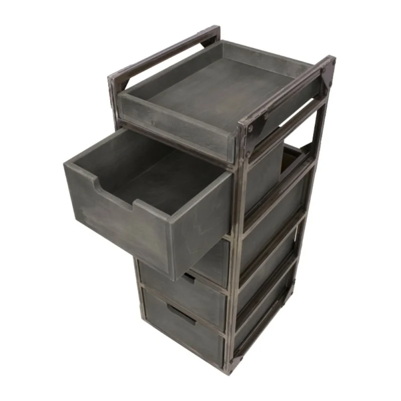 NeoBeauty Brixton Barber Cart: 4 Drawers, Swivel Wheels, Gray - Carritos barbería - NeoBeauty