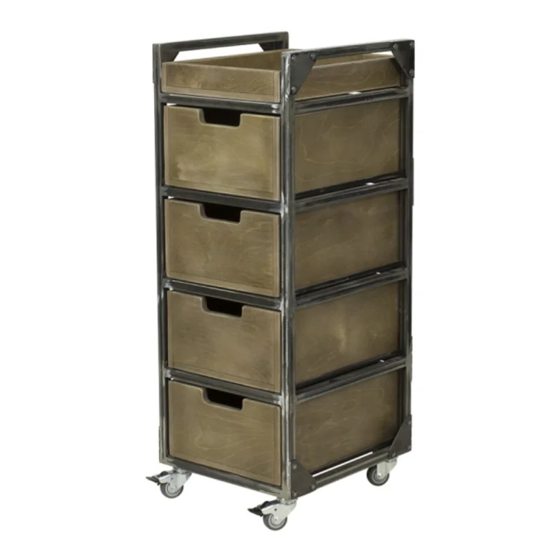 NeoBeauty Brixton Brown Barber Cart: 4 Drawers, Swivel Wheels - Carritos barbería - NeoBeauty