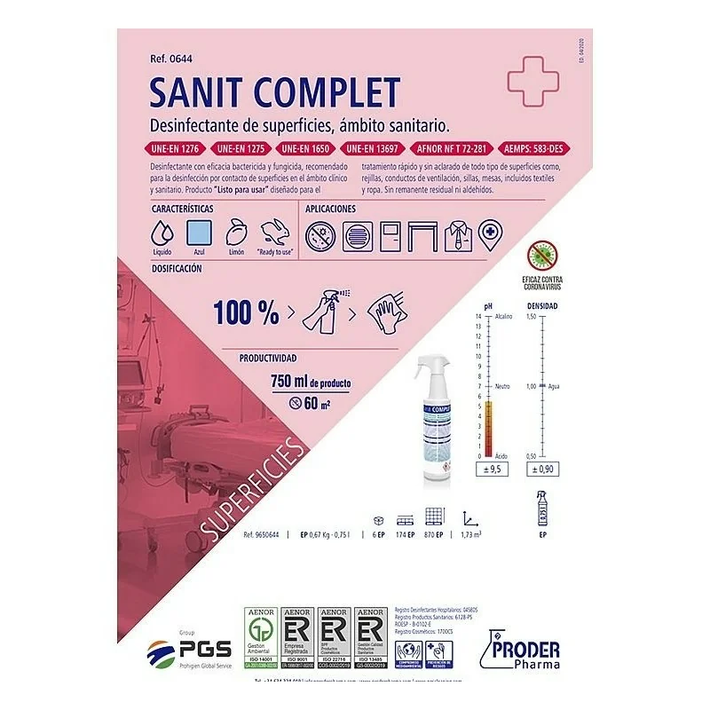 Sanit COMPLET by Proder: Sanitary Surface Disinfectant for Clean Spaces - Sterilizers and disinfectants - Proder